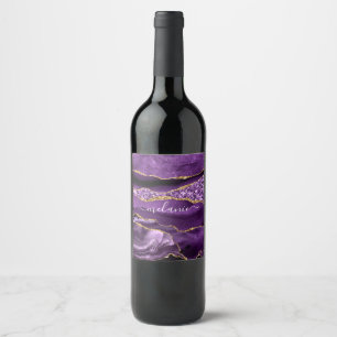 Lila Gold Glitzer Wein Flasche Etikett Individuell