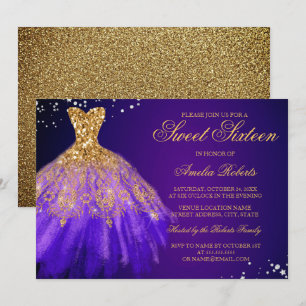 Lila Gold Glitzerkleid Süße Sechzehn Einladung