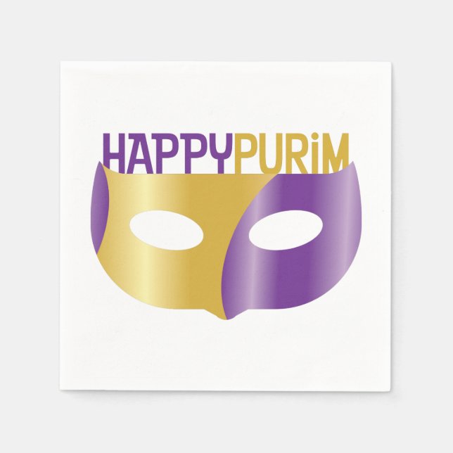 Lila Gold Happy Purim und Maske Serviette (Vorderseite)