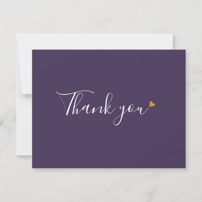 Lila Gold Heart Chic Script-Geschäft Dankeskarte (Vorderseite)