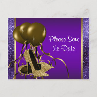 Lila Gold High Heel Shoe Save the Date Ankündigungspostkarte