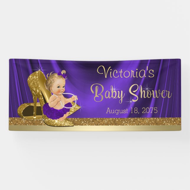 Lila Gold High Heel Shoel Girl Baby Dusche Banner (Horizontal)