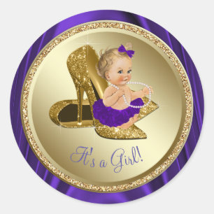 Lila Gold Hochhackenschuh Mädchen Baby Shower Runder Aufkleber