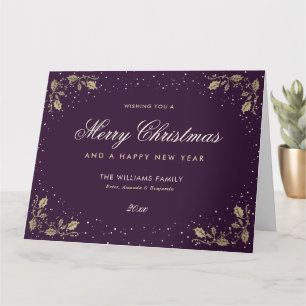 Lila Gold Holly Snow Foto Urlaubskarte Karte
