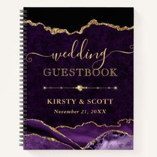 Lila Gold Imitate Glitzer Agate Wedding Gästebuch Notizbuch