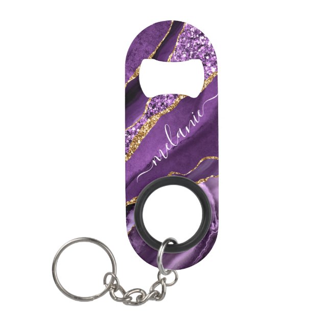 Lila Gold Individuelle Name Schlüsselanhänger Flas Mini Flaschenöffner (Vorderseite)