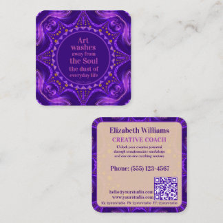 Lila Gold Kunst Mandala Kreativer Coach mit QR-Cod Quadratische Visitenkarte