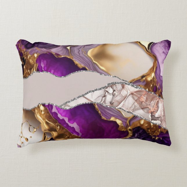 Lila Gold Luxury Elegante Design Liquid Texture Dekokissen (Vorderseite)