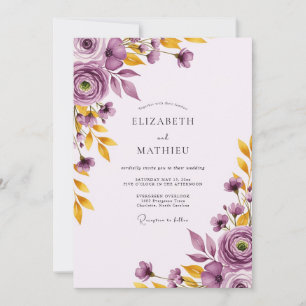 Lila Gold Malerische Botanische Hochzeit Einladung