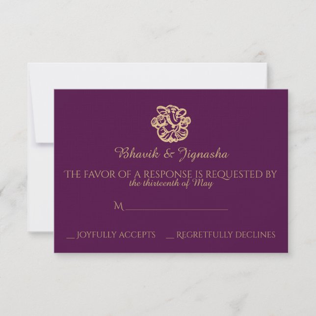 Lila Gold Mandala Indian Wedding Response Card RSVP Karte (Vorderseite)