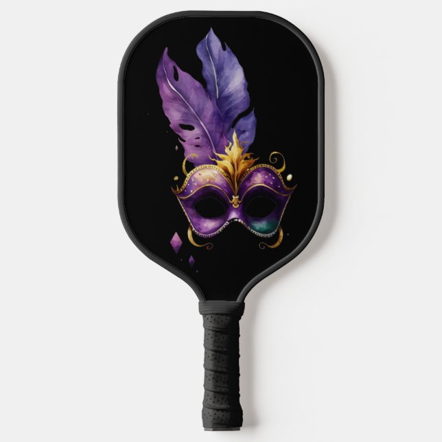 LILA- & GOLD MARDI GRAS MASKS & FEATHERS PICKLEBALL SCHLÄGER (Vorderseite)