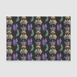 LILA GOLD MARDI GRAS MASKS FEATHERS SEIDENPAPIER
