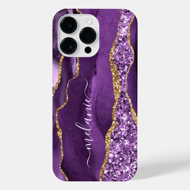Lila Gold Marmor Benutzerdefiniert iPhone-Fälle iPhone 14 Pro Max Hülle (Rückseite)