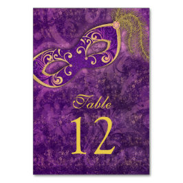 Lila Gold Masquerade Ball Mardi Gras Wedding Tischnummer