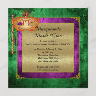 Lila Gold Masquerade Mardi Gras Ball Einladung