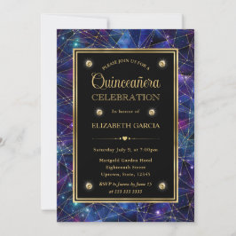 Lila & Gold Midnight Crystal Galaxy Quinceanera Einladung