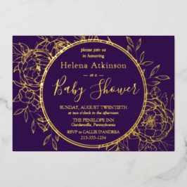 Lila & Gold Modern Peony Toile Baby Dusche Folieneinladung