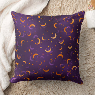 Lila Gold Mond & Sterne Baumwoll-Halloween  Kissen