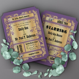 Lila Gold Old Hollywood Vintag Ticket Wedding Einladung