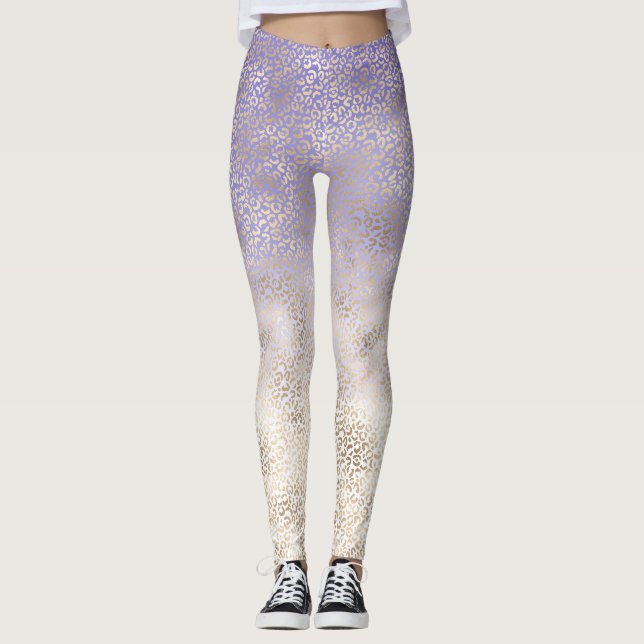 Lila Gold Ombre Leopard Print Leggings (Vorderseite)