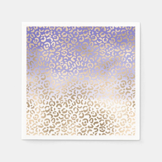 Lila Gold Ombre Leopard Print Serviette (Vorderseite)