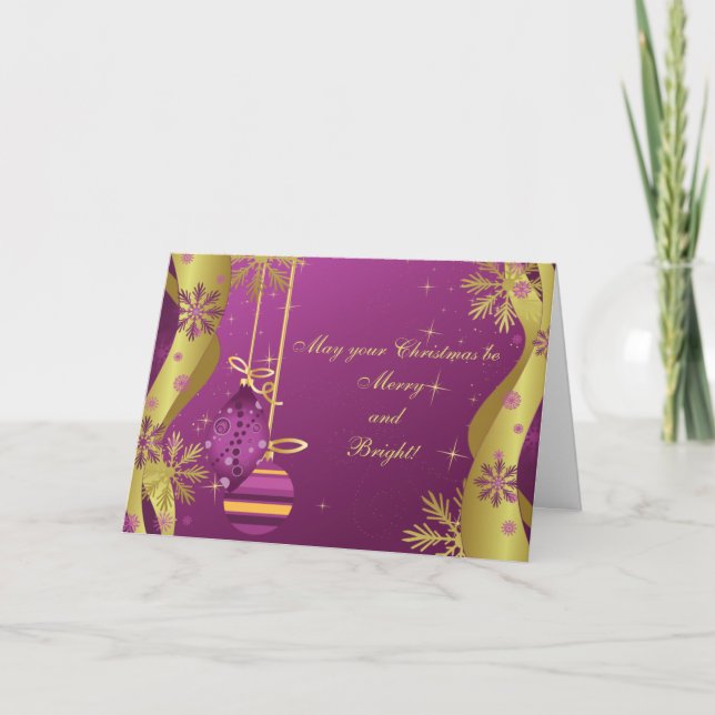 Lila Gold Ornamente Weihnachtskarte Feiertagskarte (Vorderseite)