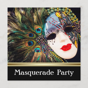 Lila Gold Peacock Feather Masquera Party Einladung