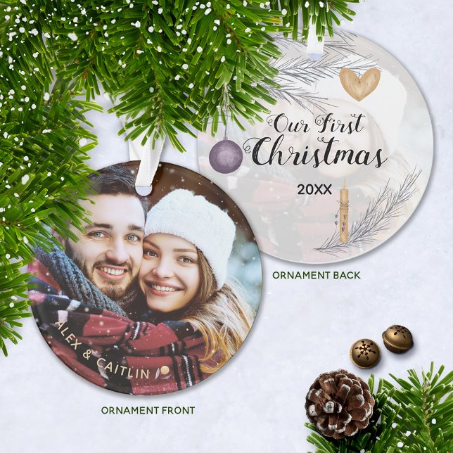 Lila Gold Personalisiert Unser erstes FOTO zu Weih Ornament (Keepsake First Christmas Couple's Photo Ornament with Year)