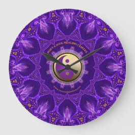 Lila Gold Pink Energy Healing Mandala Große Wanduhr