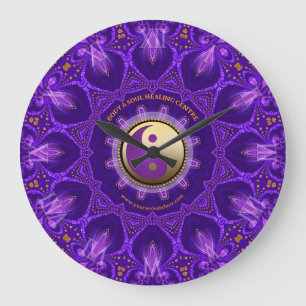 Lila Gold Pink Energy Healing Mandala Große Wanduhr