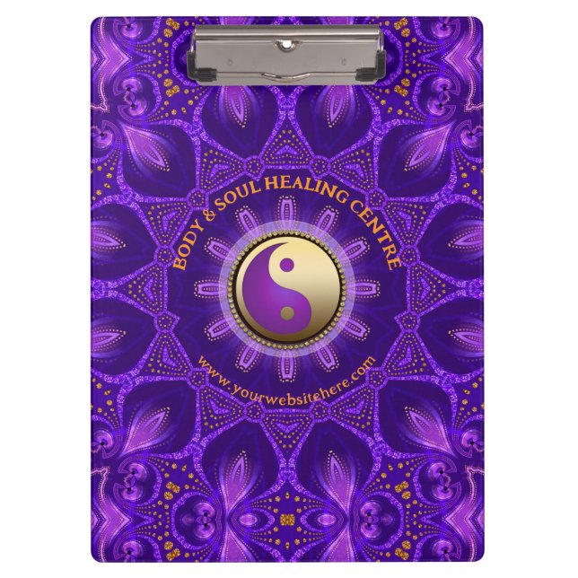 Lila Gold Pink Energy Healing Mandala Klemmbrett (Vorderseite)