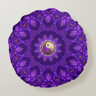Lila Gold Pink Energy Healing Mandala Rundes Kissen