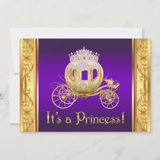 Lila Gold Princess Girl Baby Shower Einladungen (Vorderseite)