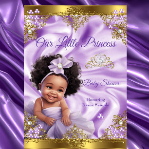 Lila Gold Prinzessin Baby Shower Ethnisch Mädchen Einladung