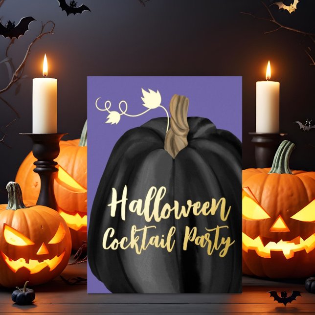 Lila Gold Pumpkin Halloween Cocktail Party Folieneinladung (Purple Gold Pumpkin Halloween Cocktail Party Foil Invitation)