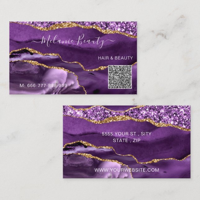 Lila Gold QR Code Business Card Design Ihre eigene Visitenkarte (Vorne/Hinten)