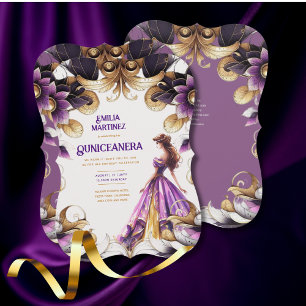 Lila Gold Quinceañera Dress Einladung