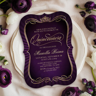 Lila Gold Quinceañera Einladung