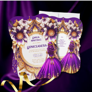 Lila Gold Quinceñera Dress Prinzessin Sweet16 Einladung