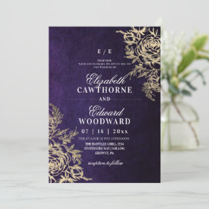 Lila & Gold⎮Rose Botanische Elegante Hochzeit Einladung