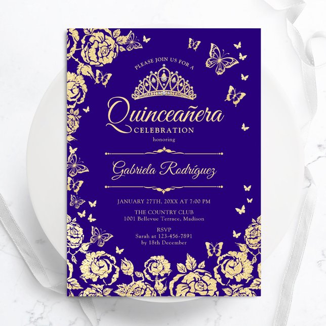 Lila Gold Rose Schmetterlinge Quinceanera Einladung (Von Creator hochgeladen)