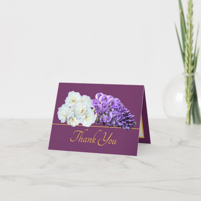 Lila Gold Rose Wisteria Blume Bouquet Vielen Dank Karte (Vorderseite)
