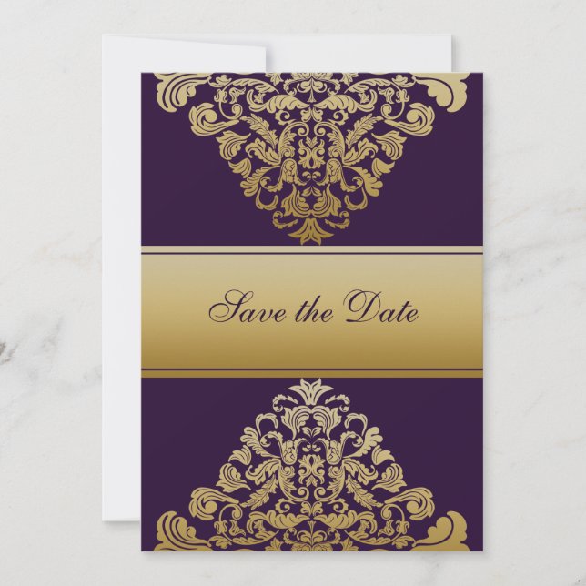 Lila Gold Royal Verziert Barock Elegante Save The Date (Vorderseite)