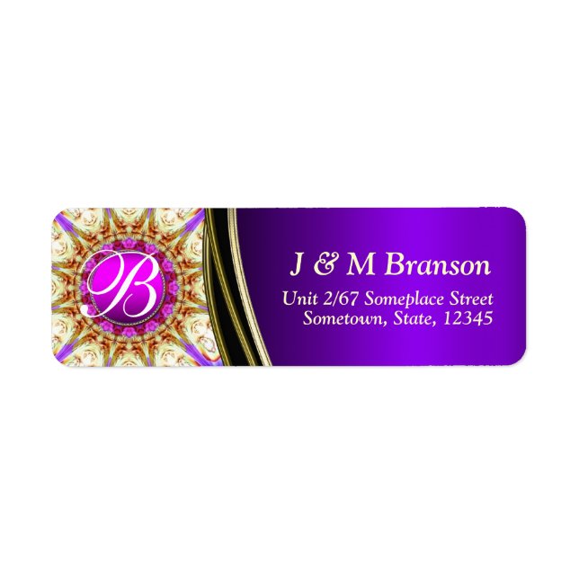 Lila Gold Satin Monogram Address Label (Vorne)