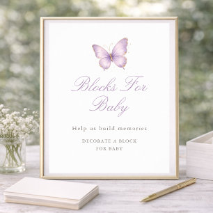 Lila Gold Schmetterling Baby Shower Blöcke Für Bab Poster
