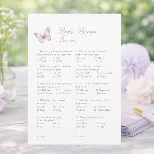 Lila Gold Schmetterling Baby Shower Trivia Spielka Einladung