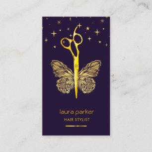 Lila Gold Schmetterling Schere Friseur Salon Visitenkarte