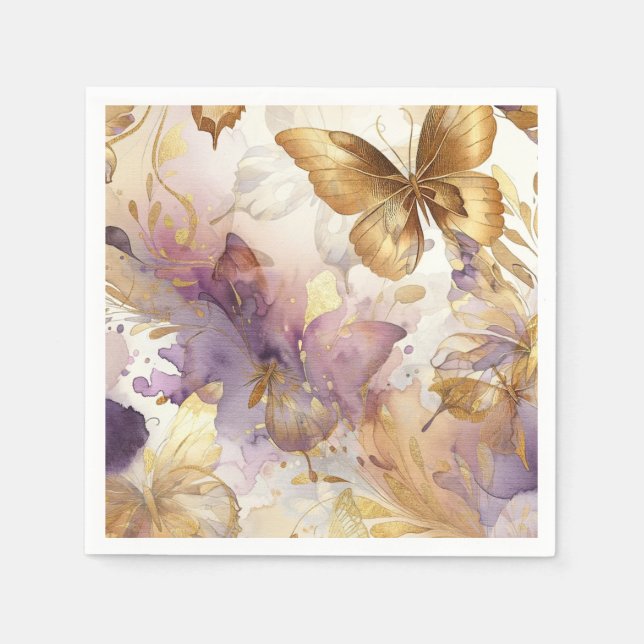 Lila & Gold Schmetterlingskleidung Fantasy Sweet 1 Serviette (Vorderseite)