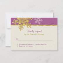Lila Gold Schneeflocke Winterhochzeit Antwortkarte
