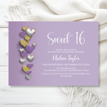 Lila Gold Silber Herz Thema Sweet 16 Geburtstag